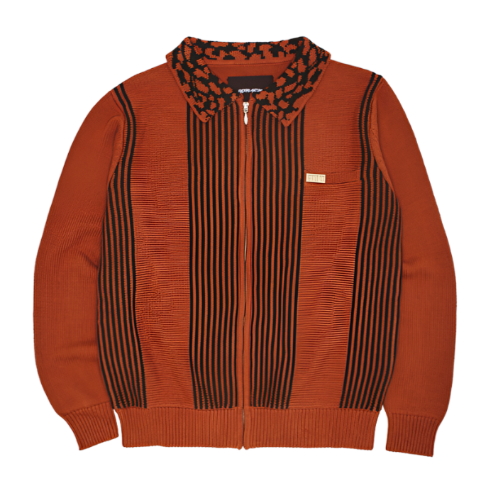 FA Zip Polo Striped Knit Sweater