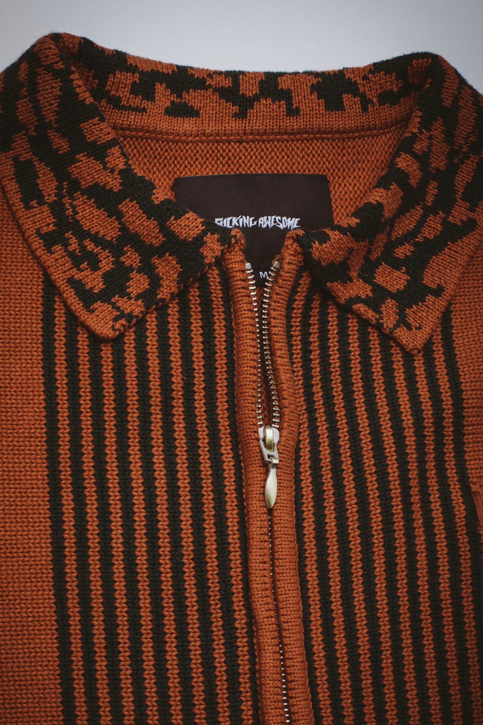 FA Zip Polo Striped Knit Sweater