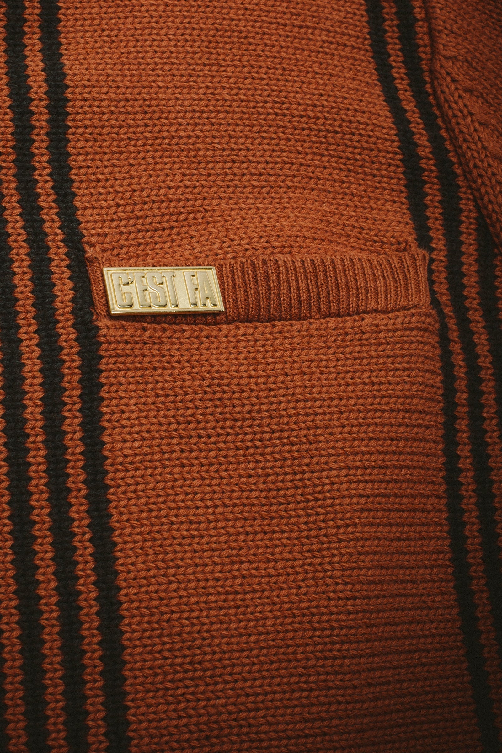 FA Zip Polo Striped Knit Sweater
