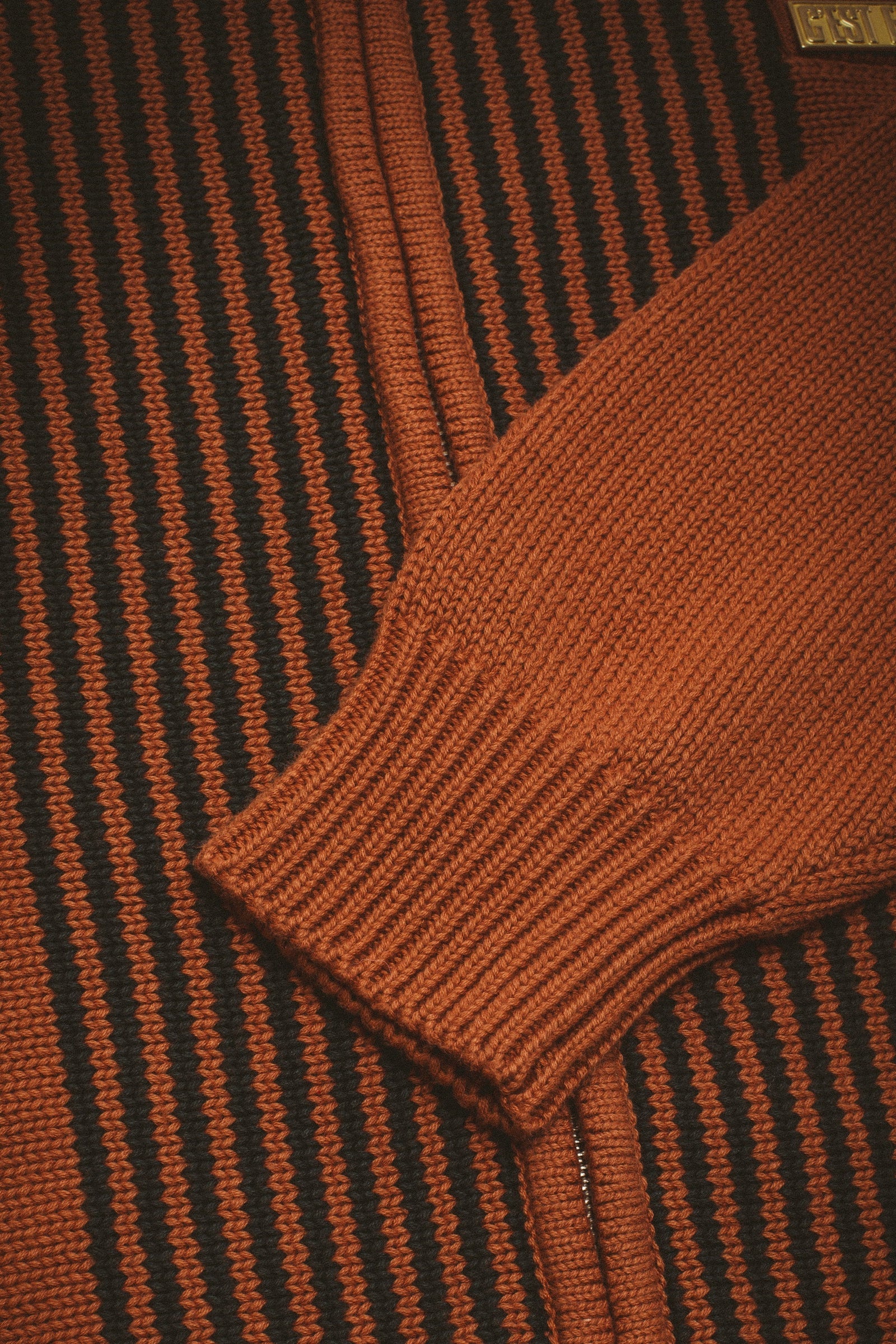 FA Zip Polo Striped Knit Sweater
