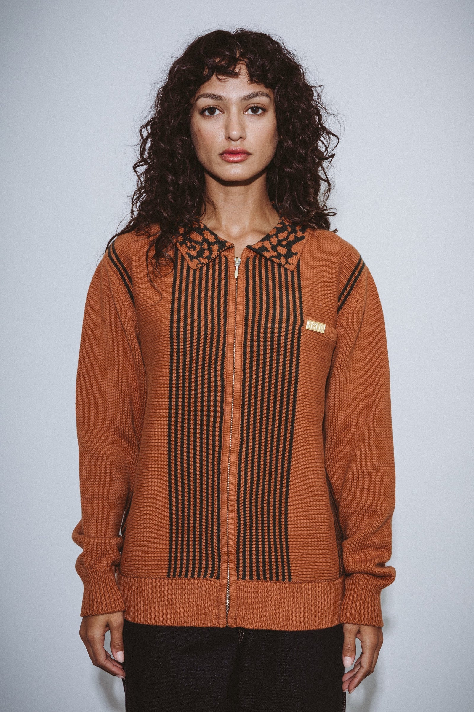 FA Zip Polo Striped Knit Sweater