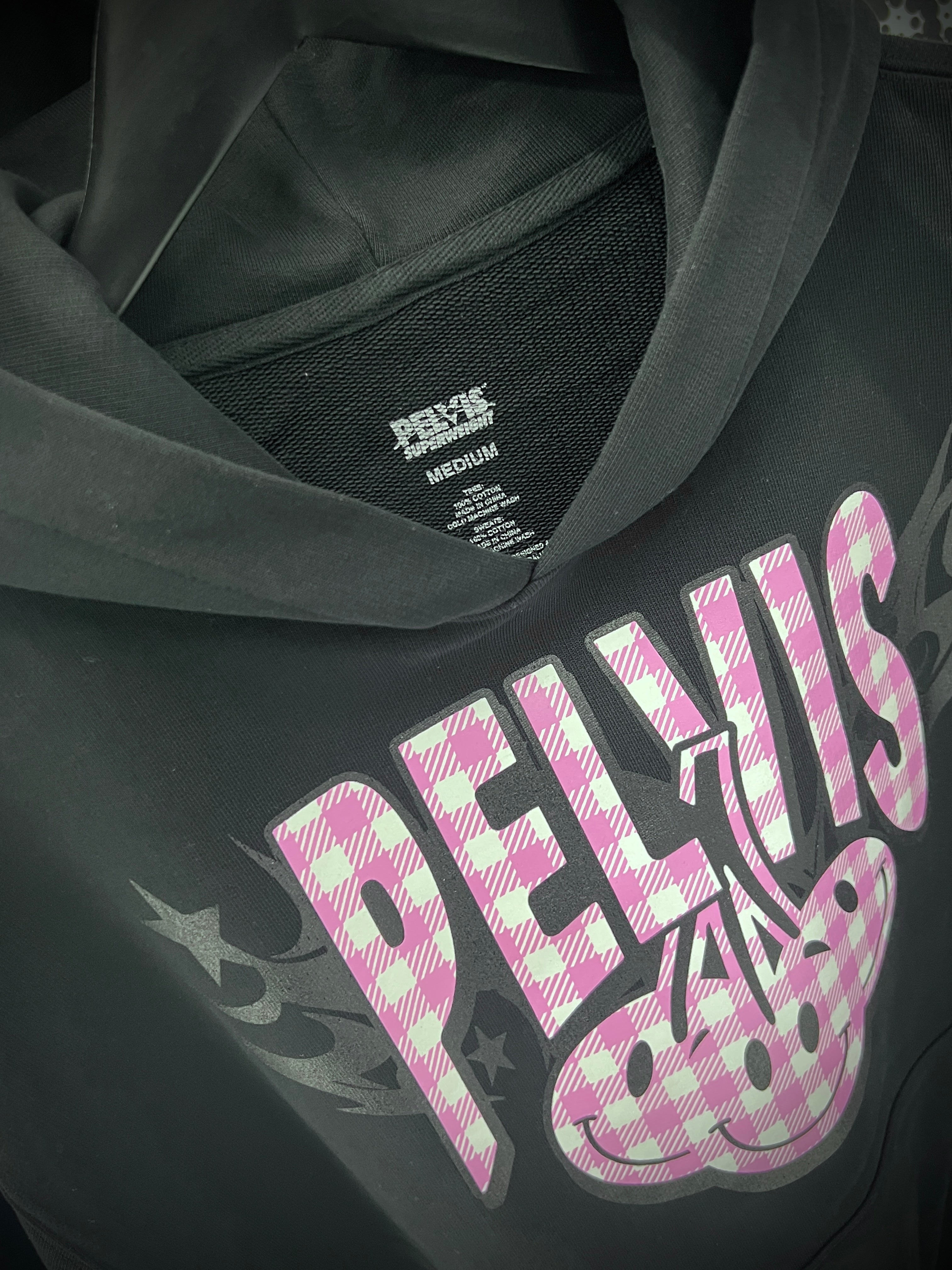 PELVIS Cherry Logo Gingham Hooded Sweatshirt