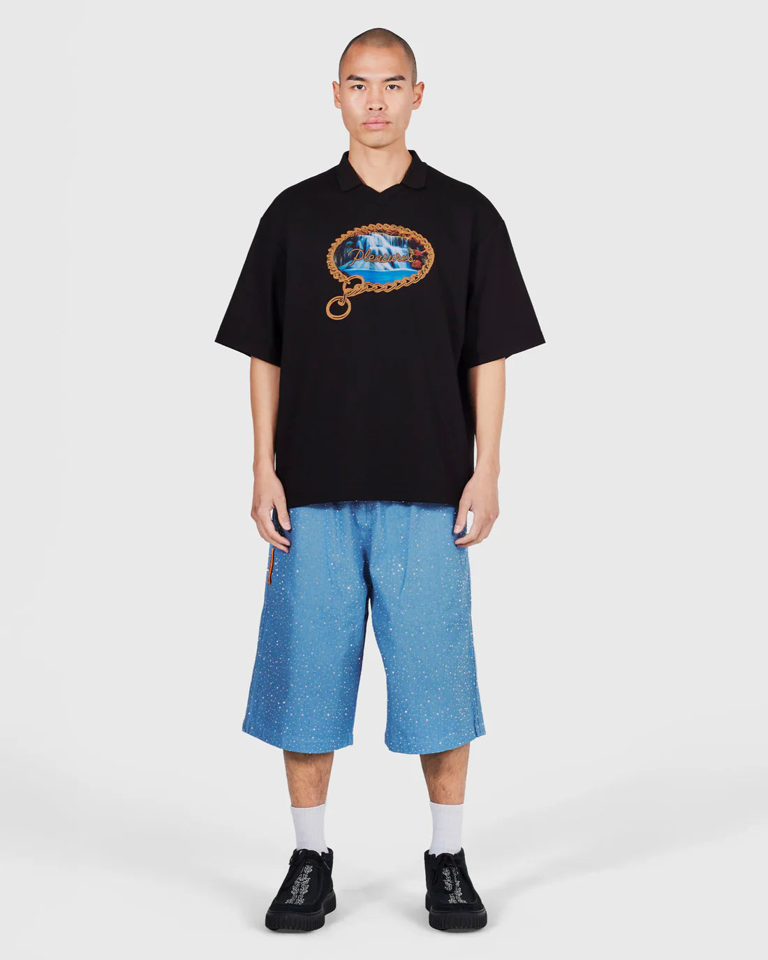 PLEASURES Glitter Baggy Denim Shorts