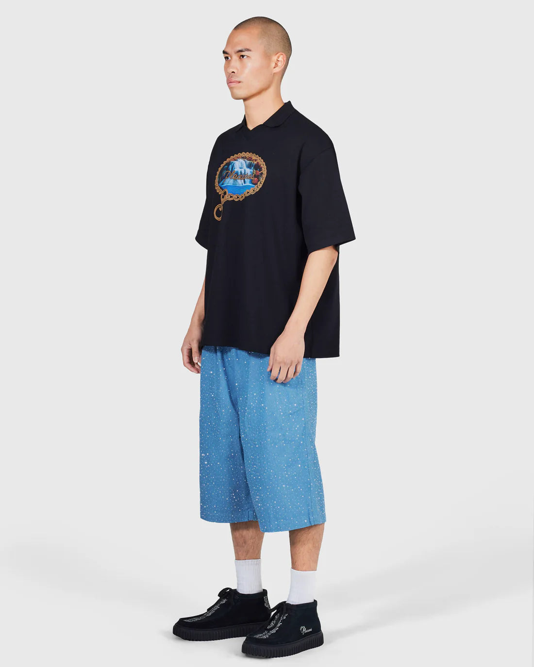 PLEASURES Glitter Baggy Denim Shorts