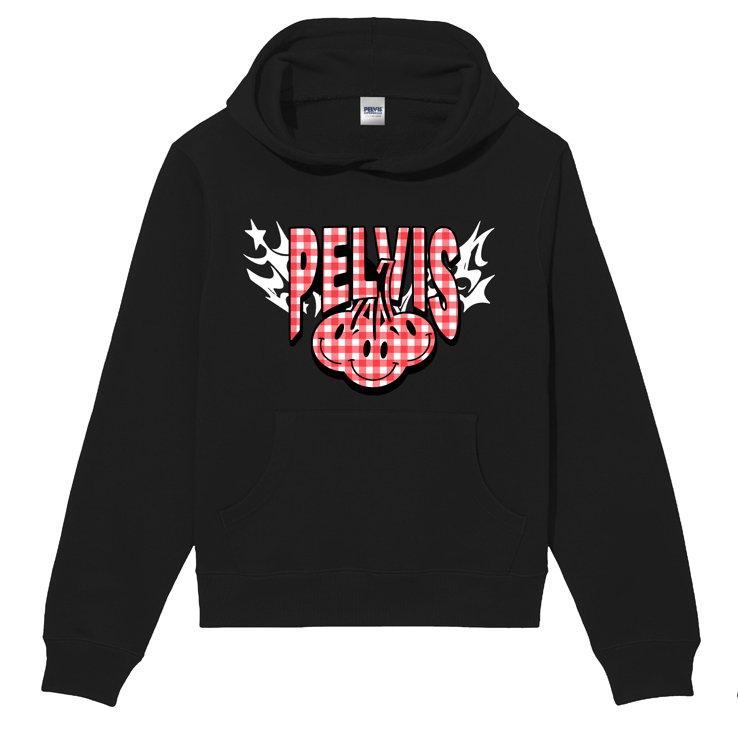 PELVIS Cherry Logo Gingham Hooded Sweatshirt