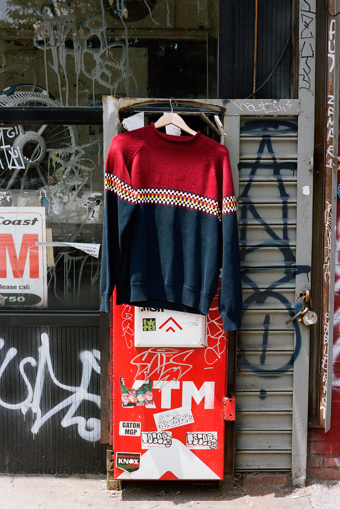 iggy NYC Checkered Roll Top Raglan Knit Sweater