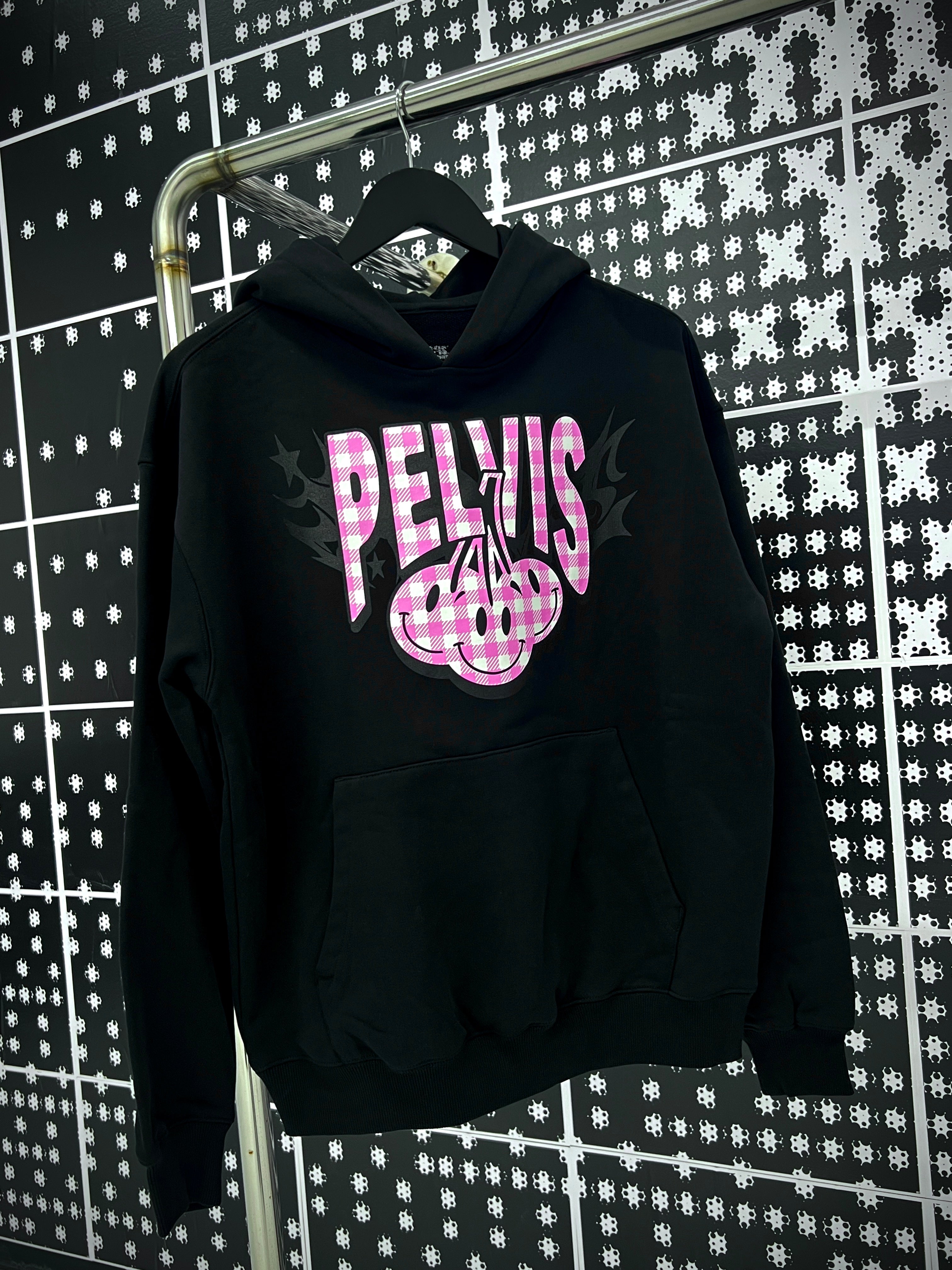 PELVIS Cherry Logo Gingham Hooded Sweatshirt