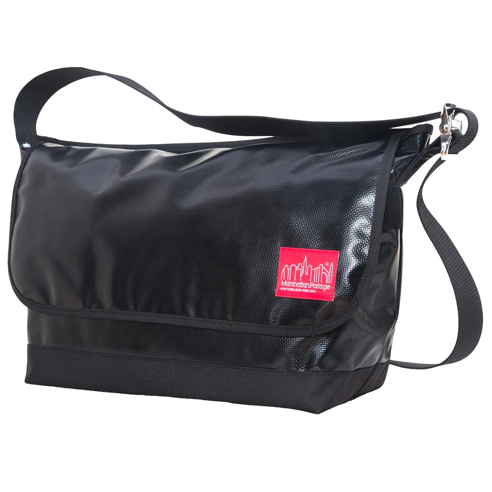 Manhattan Portage Vinyl Vintage Messenger Bag (LG) (Black)