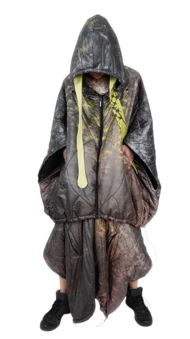 GB MOUTH Nature Camo "霧鷺" Light Down Poncho [Dark]