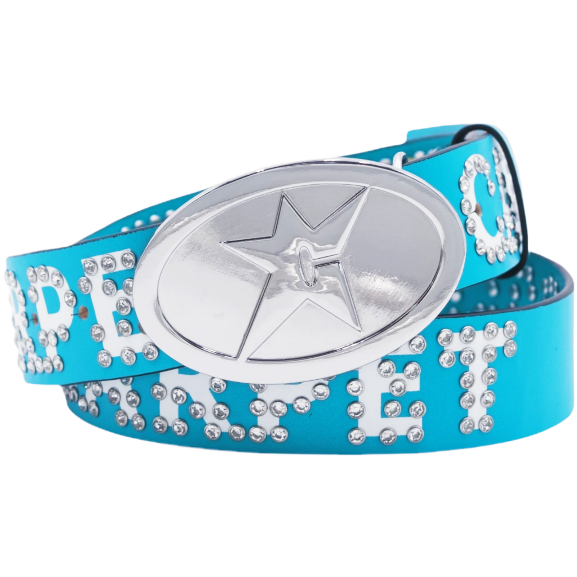 Carpet Rhinestone Leather Belt [Carolina Blue]