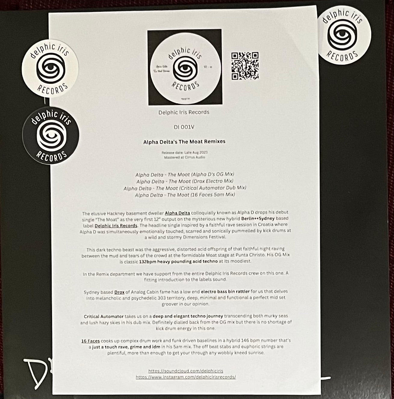 DI001 - The Moat Remixes TEST PRESS - Delphic Iris Records