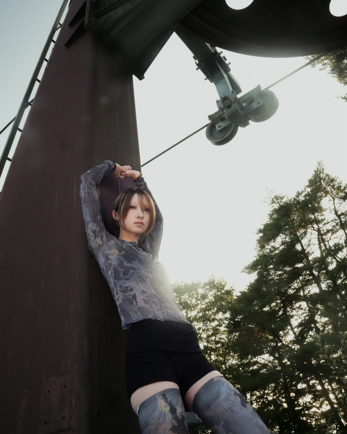 GB MOUTH ”霞" Second-Skin Long Sleeve Mesh Top - Ash Black