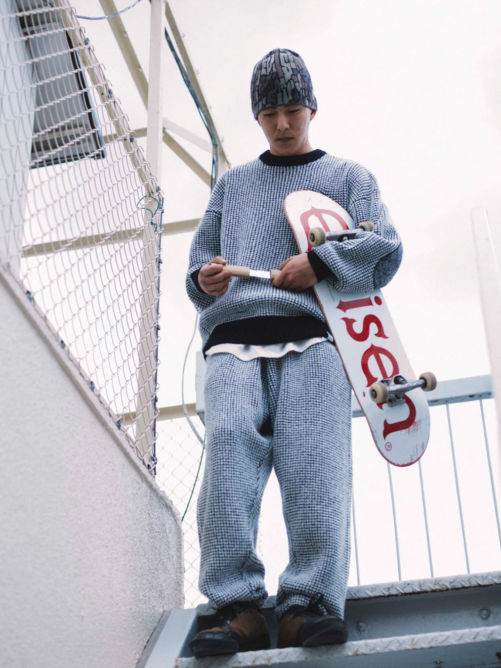 Evisen Waffle Mohair Crewneck [Brown/Beige]