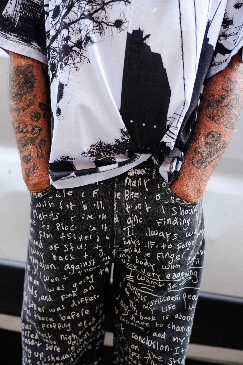 PAM SS26 ALTO OVER PRINT JEANS - JOSHUA GORDON - BLACK WASH