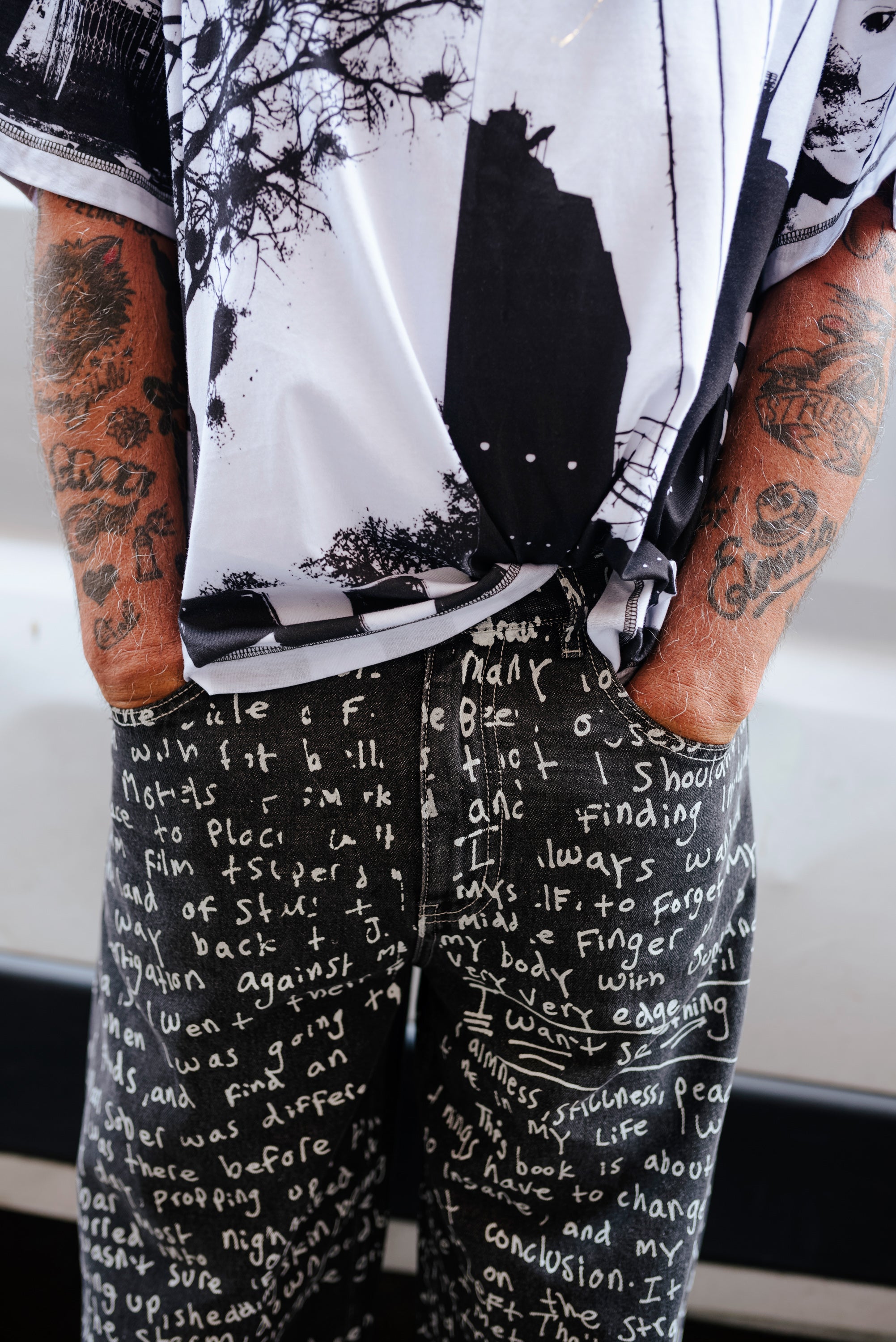 PAM SS26 ALTO OVER PRINT JEANS - JOSHUA GORDON - BLACK WASH